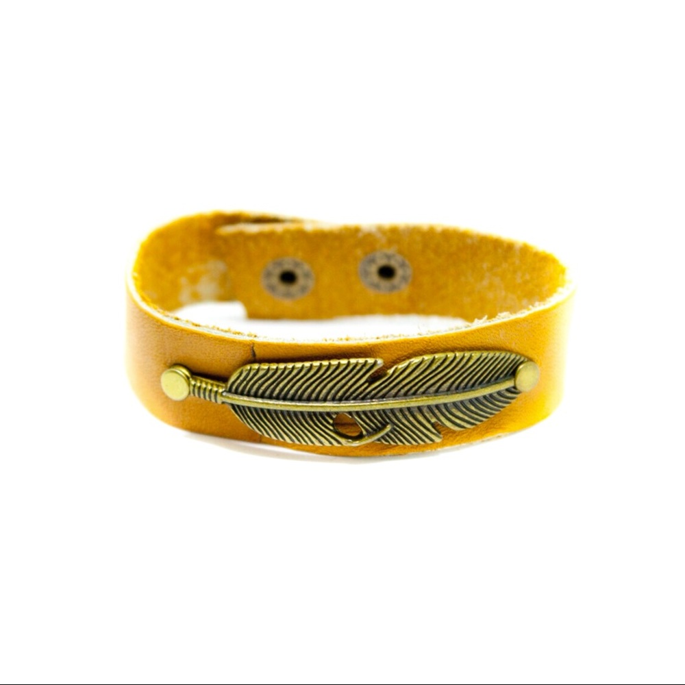 Thin Leather Feather Bracelet - TAN